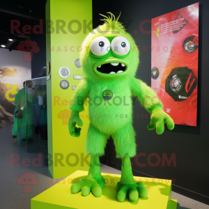 Lime Green Cyclops mascot costume character dressed with a Rash Guard and Hairpins