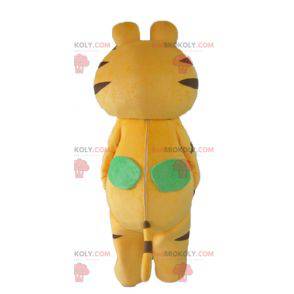 Customizable yellow white and black cat tiger mascot -