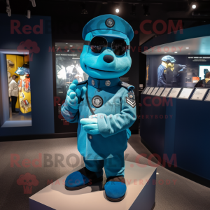 Turquoise Navy Soldier mascot costume character dressed with a Graphic Tee and Brooches