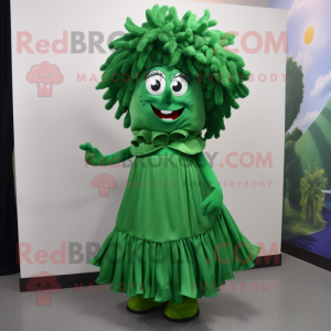 Forest Green Goulash mascot costume character dressed with a Evening Gown and Hair clips
