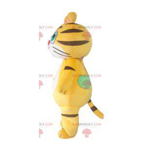 Customizable yellow white and black cat tiger mascot -