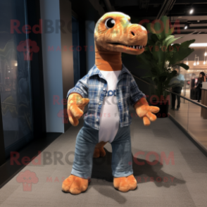 nan Diplodocus mascot costume character dressed with a Flannel Shirt and Keychains