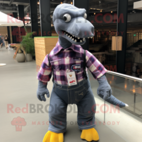 nan Diplodocus mascot costume character dressed with a Flannel Shirt and Keychains