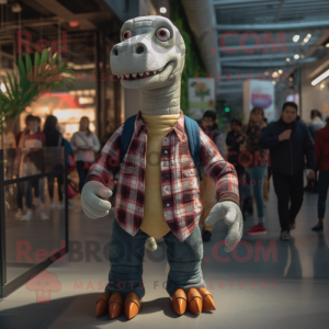 nan Diplodocus mascot costume character dressed with a Flannel Shirt and Keychains