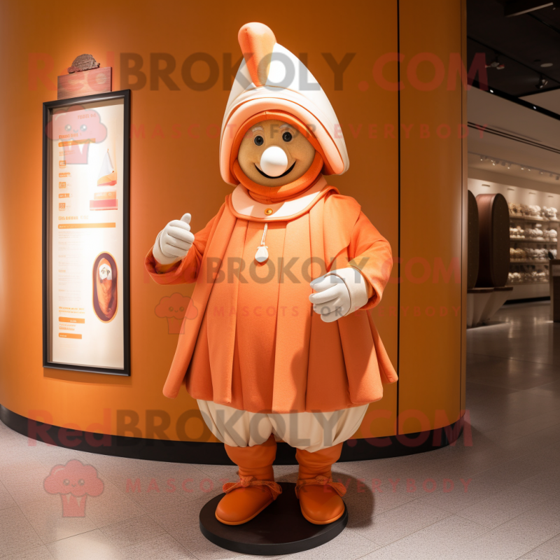 Peach Swiss Guard mascot costume character dressed with a Parka and Cummerbunds Peach Swiss Guard mascot costume character dressed with a Parka and Cummerbunds