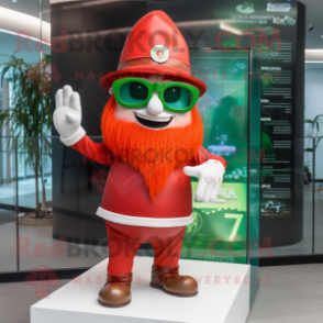 Red Leprechaun Hat mascot costume character dressed with a Rash Guard and Sunglasses