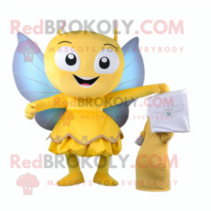 Yellow Tooth Fairy mascot costume character dressed with a Bikini and Wallets