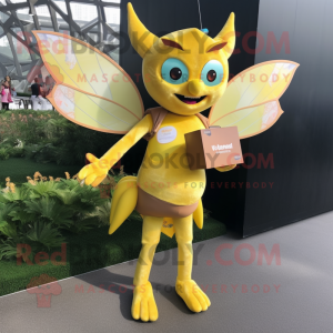 Yellow Tooth Fairy mascot costume character dressed with a Bikini and Wallets