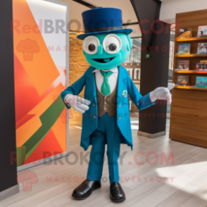 Turquoise Irish Flag mascot costume character dressed with a Blazer and Ties
