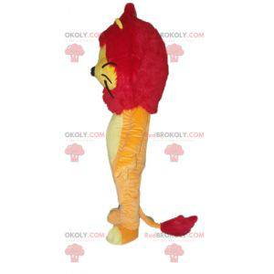 Mascotte de lion orange jaune et rouge avec une jolie crinière