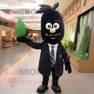 Black Asparagus mascot costume character dressed with a Oxford Shirt and Ties