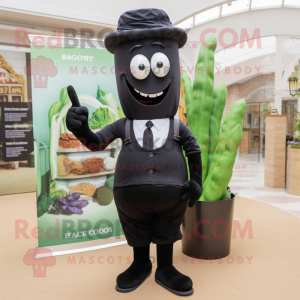 Black Asparagus mascot costume character dressed with a Oxford Shirt and Ties