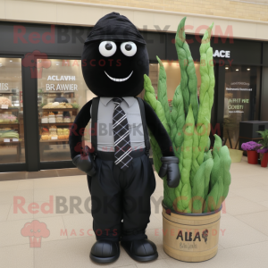 Black Asparagus mascot costume character dressed with a Oxford Shirt and Ties
