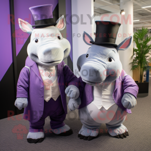 Lavender Rhinoceros mascot costume character dressed with a Tuxedo and Beanies