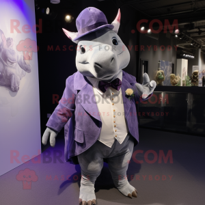 Lavender Rhinoceros mascot costume character dressed with a Tuxedo and Beanies