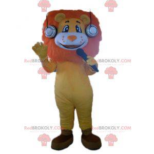 Mascota león naranja amarillo y blanco con una hermosa melena -