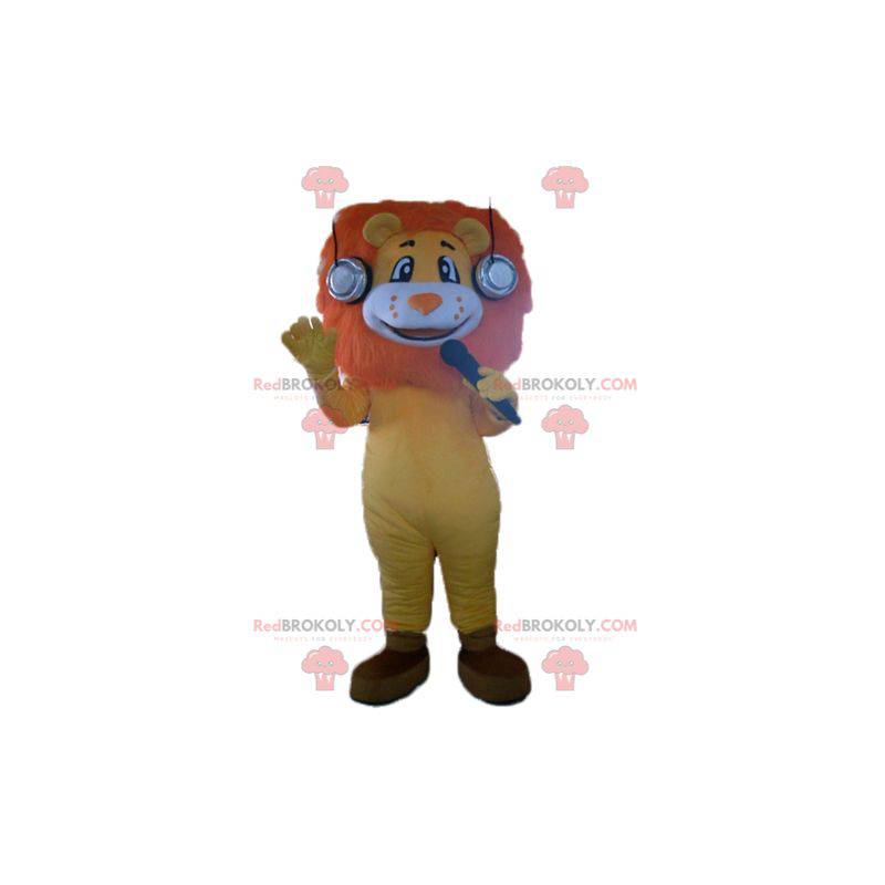 Orange yellow and white lion mascot with a beautiful mane -