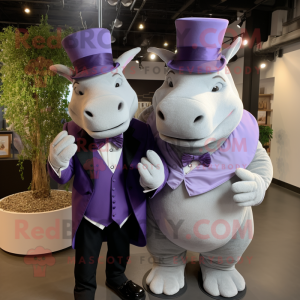 Lavender Rhinoceros mascot costume character dressed with a Tuxedo and Beanies