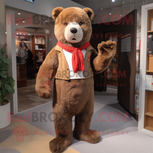 Brown Bear mascot costume character dressed with a Dress Pants and Scarf clips