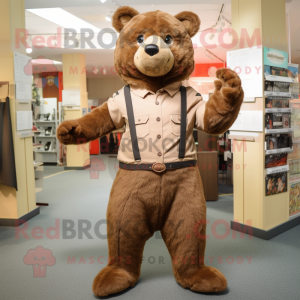 Brown Bear mascot costume character dressed with a Dress Pants and Scarf clips