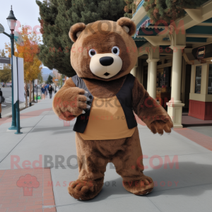 Brown Bear mascot costume character dressed with a Dress Pants and Scarf clips