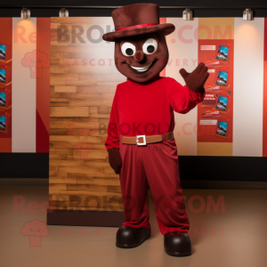 Red Chocolate Bar mascot costume character dressed with a Polo Shirt and Hats