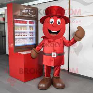 Red Chocolate Bar mascot costume character dressed with a Polo Shirt and Hats