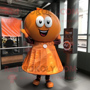 Orange Chocolate Bar mascot costume character dressed with a Circle Skirt and Tie pins