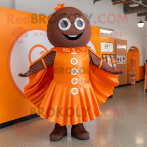 Orange Chocolate Bar mascot costume character dressed with a Circle Skirt and Tie pins