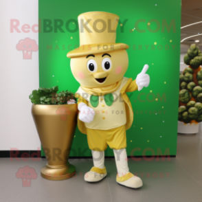 Cream Pot Of Gold mascot costume character dressed with a Skinny Jeans and Gloves