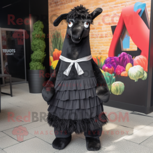 Black Llama mascot costume character dressed with a Maxi Dress and Bow ties