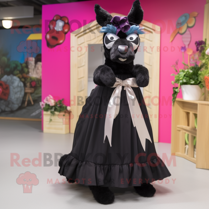 Black Llama mascot costume character dressed with a Maxi Dress and Bow ties