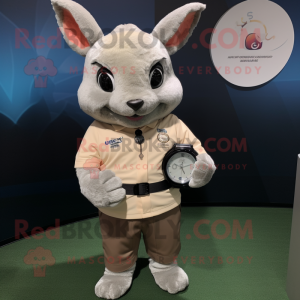 Tan Chinchilla mascot costume character dressed with a Polo Shirt and Smartwatches