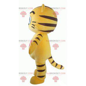 Mascotte de chat jaune et noir avec de grands yeux -