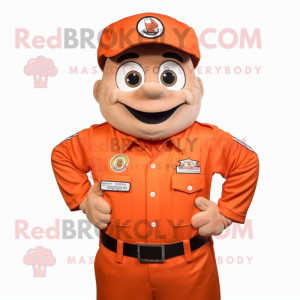 Orange Fire Fighter mascot costume character dressed with a Button-Up Shirt and Earrings