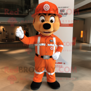 Orange Fire Fighter mascot costume character dressed with a Button-Up Shirt and Earrings