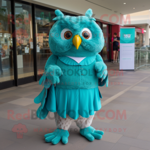 Teal Owl mascot costume character dressed with a A-Line Skirt and Clutch bags