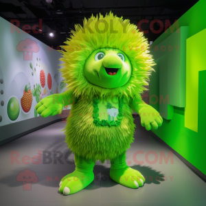 Lime Green Porcupine mascot costume character dressed with a Playsuit and Brooches