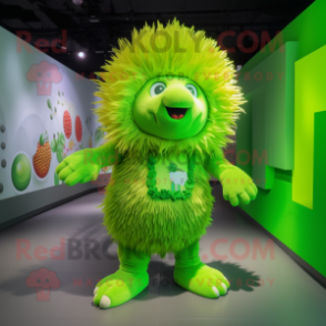 Lime Green Porcupine mascot costume character dressed with a Playsuit and Brooches