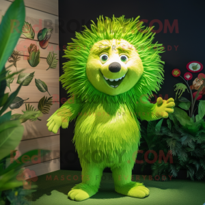 Lime Green Porcupine mascot costume character dressed with a Playsuit and Brooches