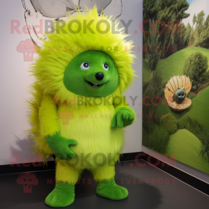 Lime Green Porcupine mascot costume character dressed with a Playsuit and Brooches