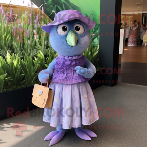 Lavender Kiwi mascot costume character dressed with a A-Line Dress and Coin purses