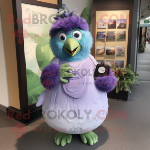 Lavender Kiwi mascot costume character dressed with a A-Line Dress and Coin purses