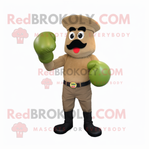 Olive Boxing Glove mascot costume character dressed with a Cargo Pants and Berets