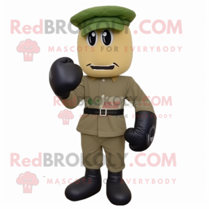 Olive Boxing Glove mascot costume character dressed with a Cargo Pants and Berets