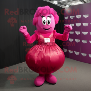 Magenta Boxing Glove mascot costume character dressed with a Dress and Necklaces