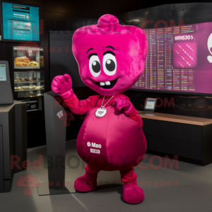 Magenta Boxing Glove mascot costume character dressed with a Dress and Necklaces