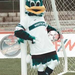 Mascota del pato verde y blanco en ropa deportiva -