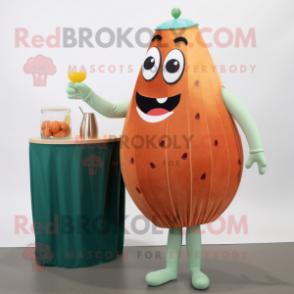 Rust Melon mascot costume character dressed with a Cocktail Dress and Mittens