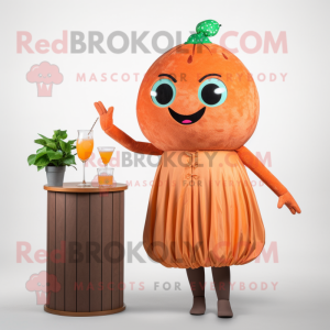 Rust Melon mascot costume character dressed with a Cocktail Dress and Mittens